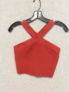Babaton Cross-Strap Ribbed Crop Top - Coral Rust